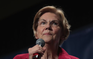 Democratic Candidate Elizabeth Warren with microphone